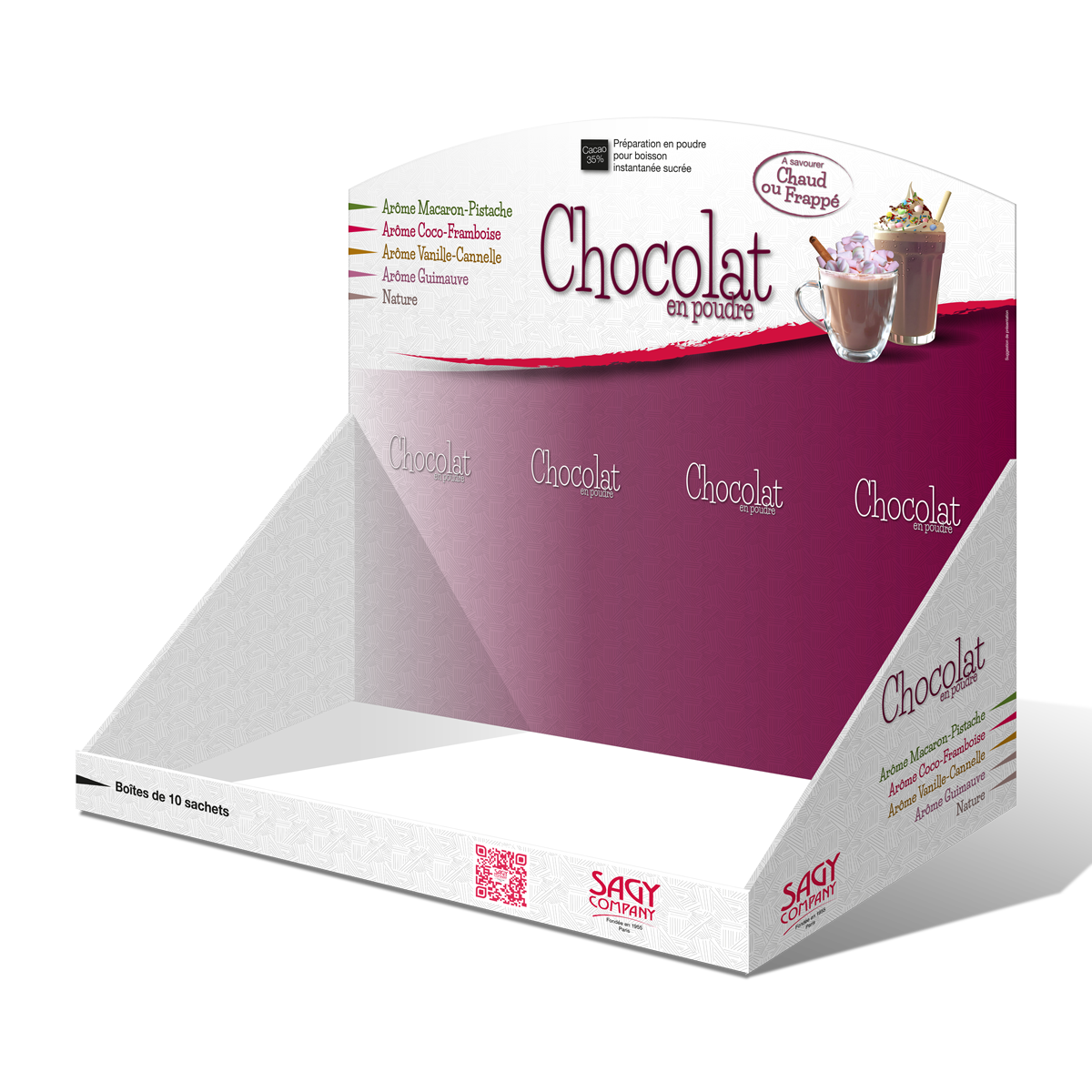 PLV de comptoir pour chocolats aromatisés